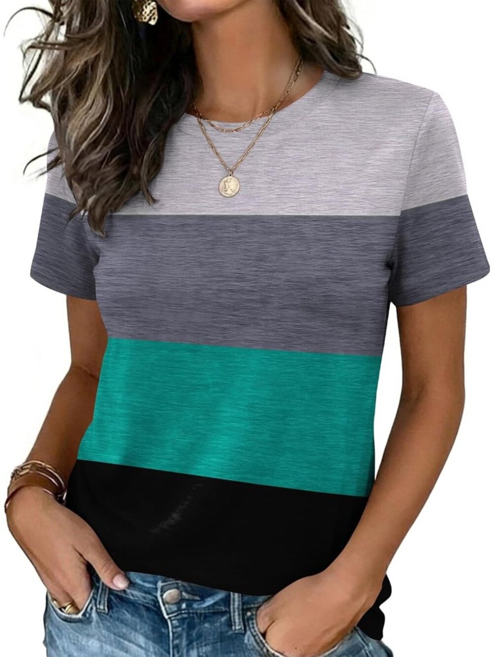 Women's Gray Green Short Sleeve Crew Neck Casual Basic Imported Tee Shirts